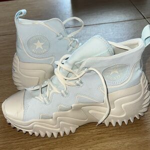 Converse High-Top Sneakers in White and Light Blue